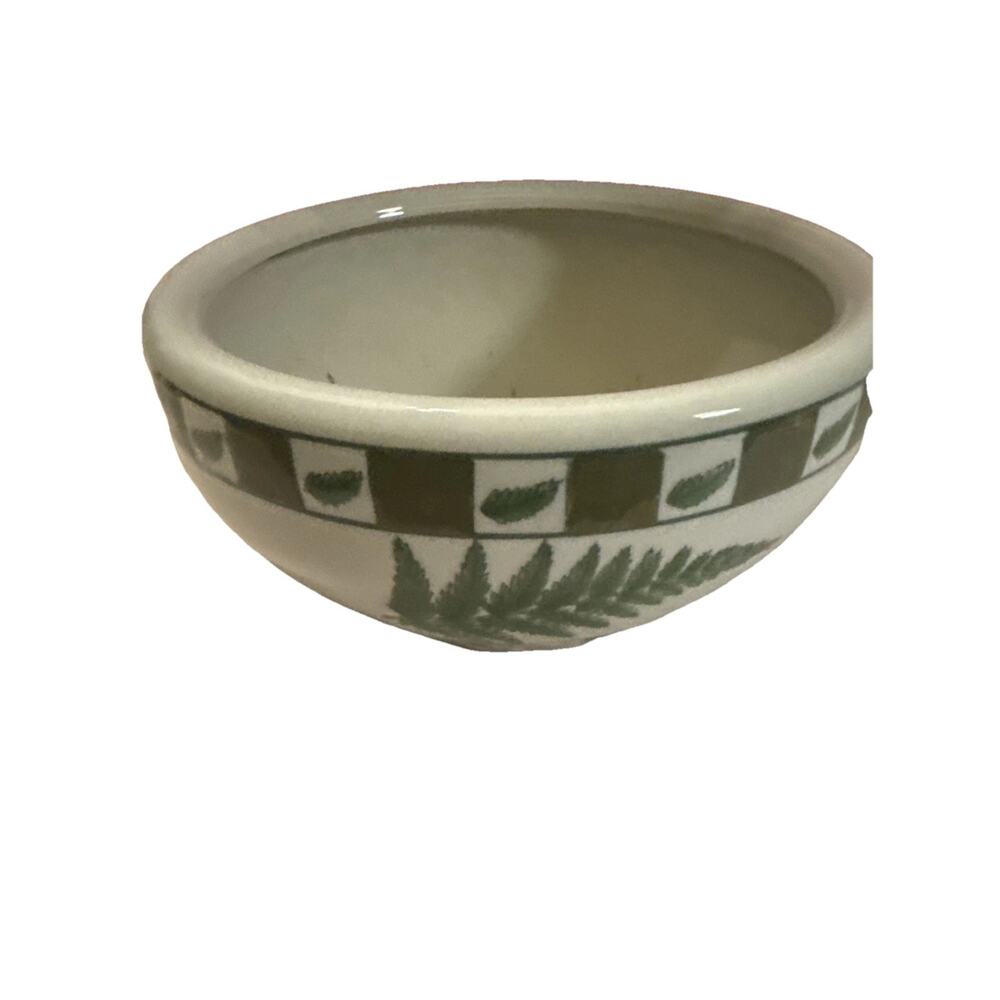 Panda Garden 8"W x 4"tall Porcelain Green, Evergreen leaf, Round Container Bowl